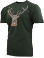 triko s barevným potiskem JELEN - velká hlava tmavě zelené